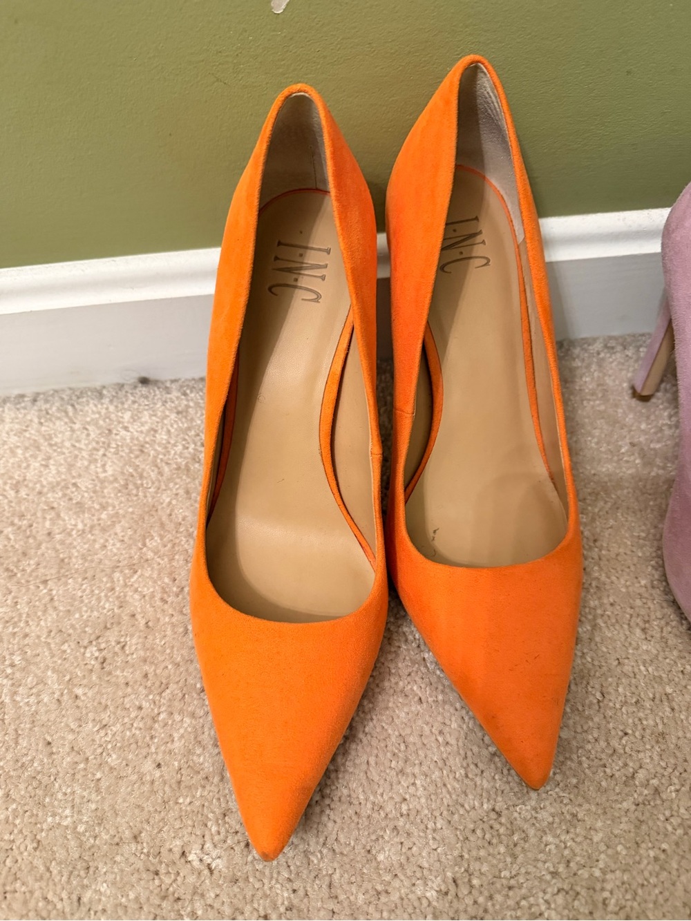 Women’s Pointed Toe Orange Suede Pumps - Unbranded